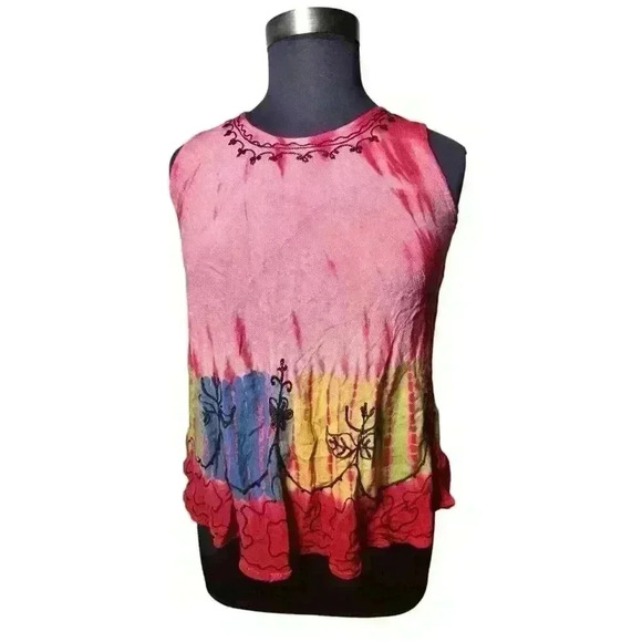 India Boutique‎ Tank Top, Women's Size Free OS Pink Red Yellow Flower Stitching - Picture 2 of 9